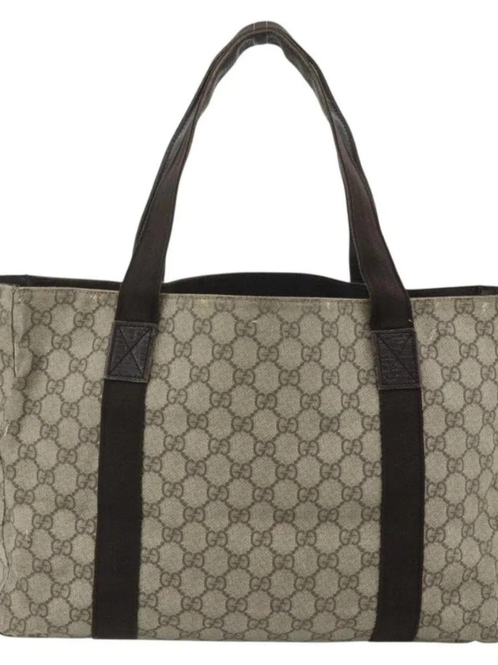 GUCCI GG Supreme Tote Bag PVC Beige Silver 141624 Auth